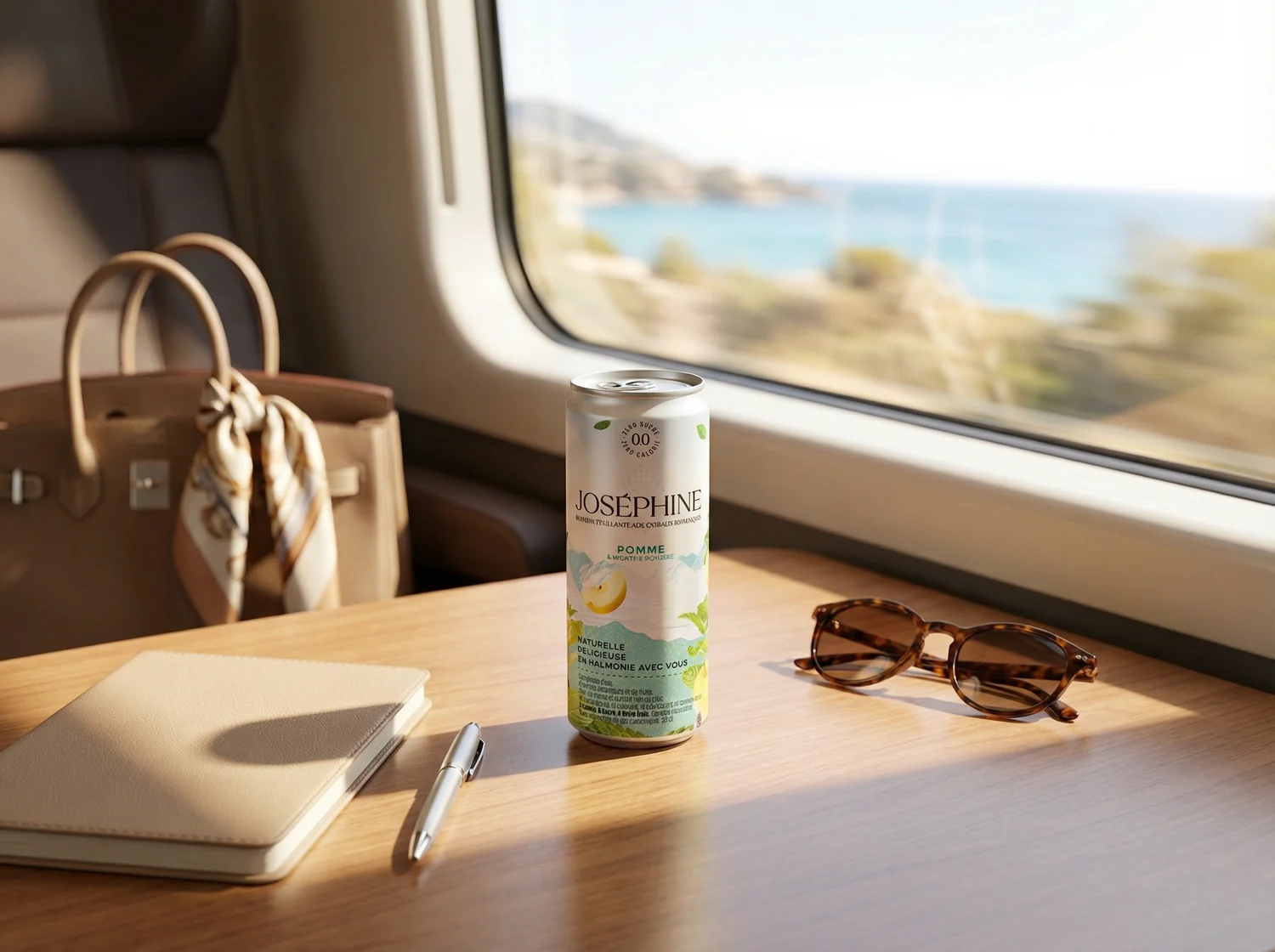 Joséphine Waters, canette dans un train face à la mer
